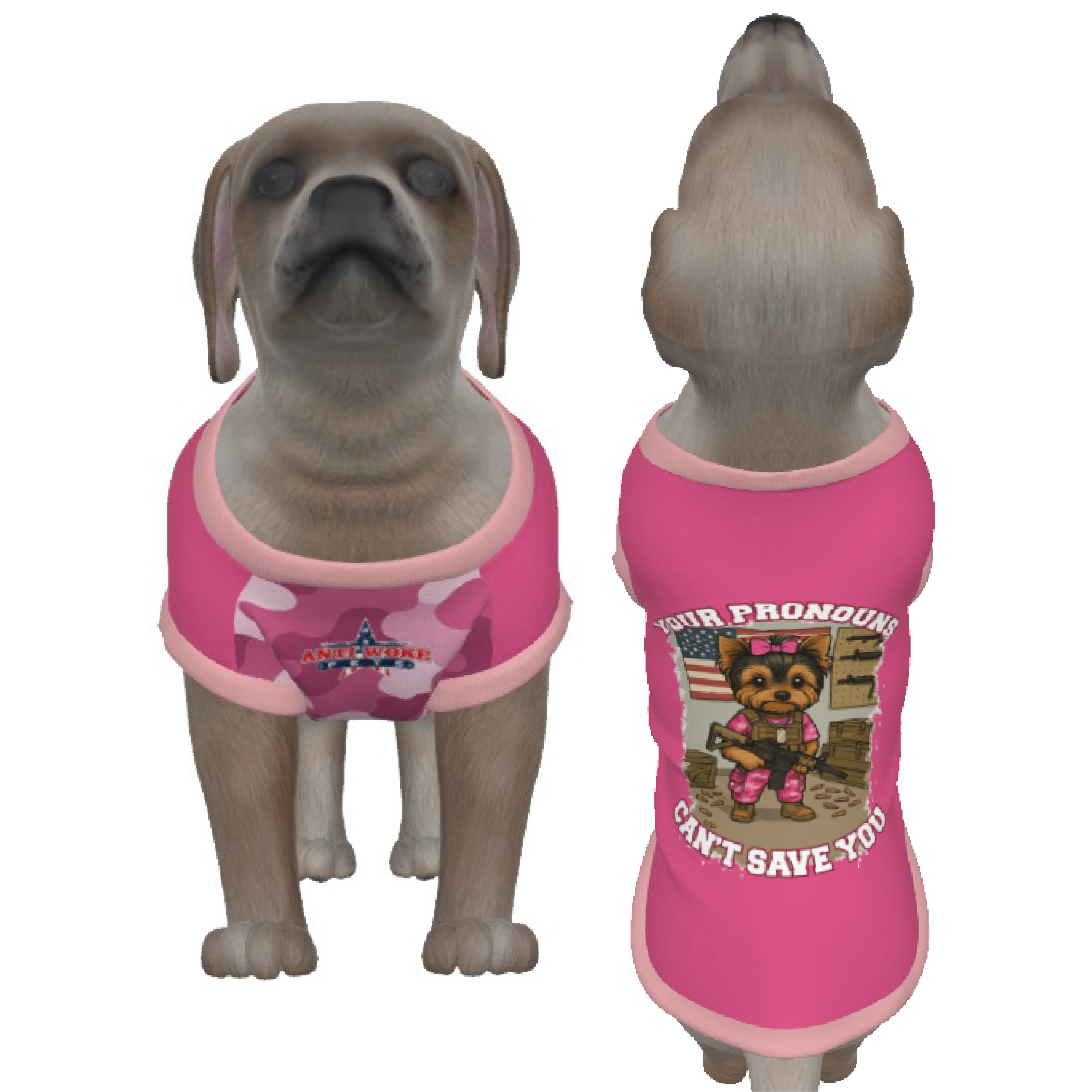 Yorkie- Pink & Pink Camo- Your Pronouns Can't Save You-Small Dog's Tank Top
